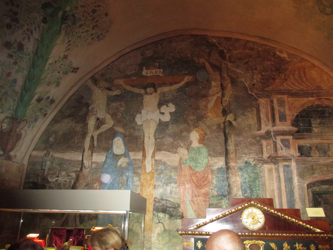 Paintings on wall and ceiling of house chapel