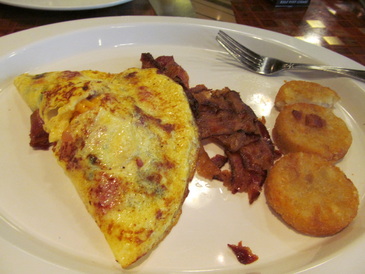 Omelet, Bacon, and Hash Browns