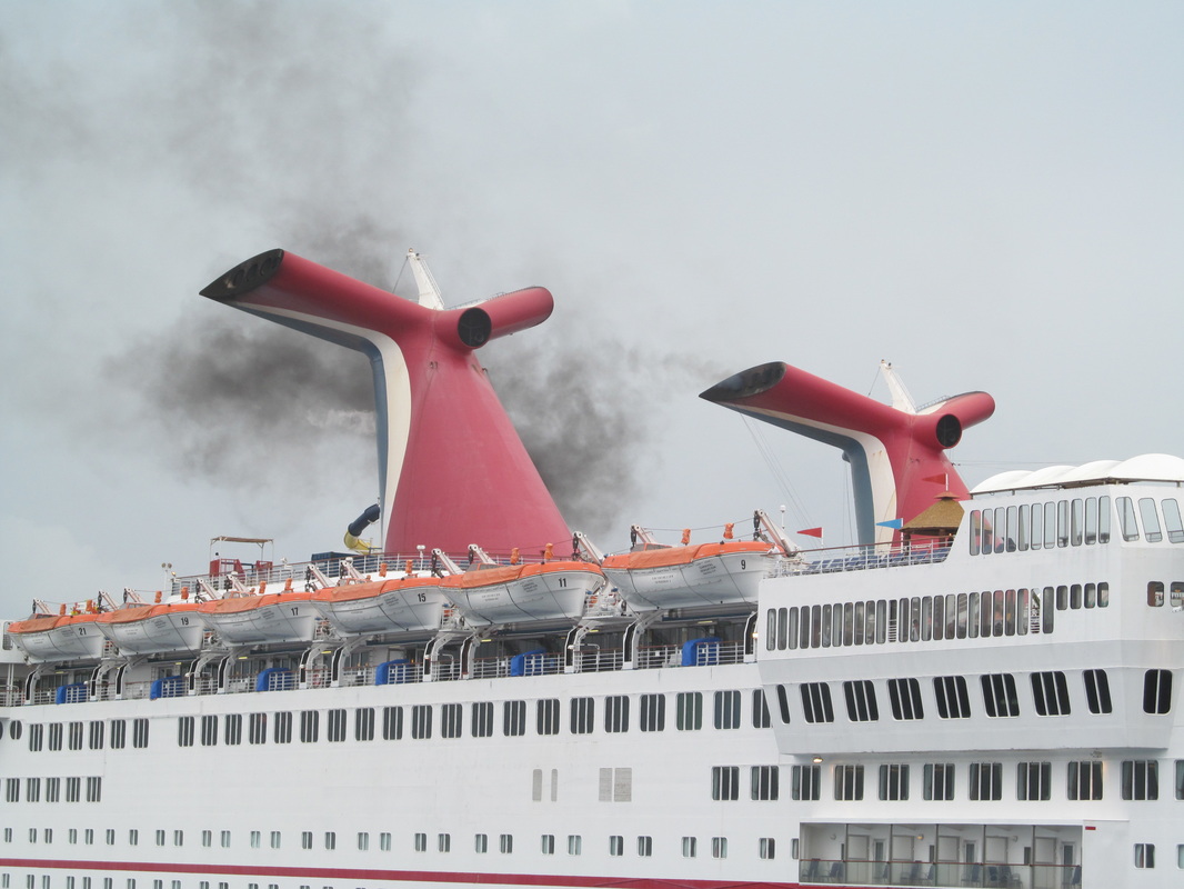 Cruise Ship Funnels Emitting Smoke