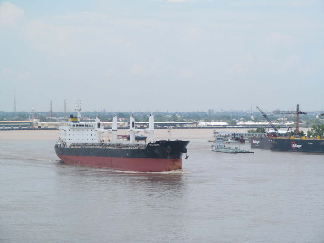 Ship Sailing Upriver on the Mississippi