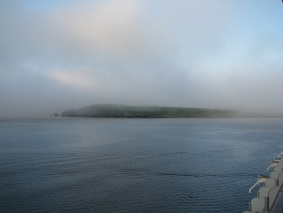An early, misty arrival in Lerwick