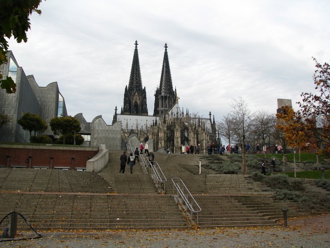 Twin spires of the Cologne Cathedral (Dom) dominate the skyline