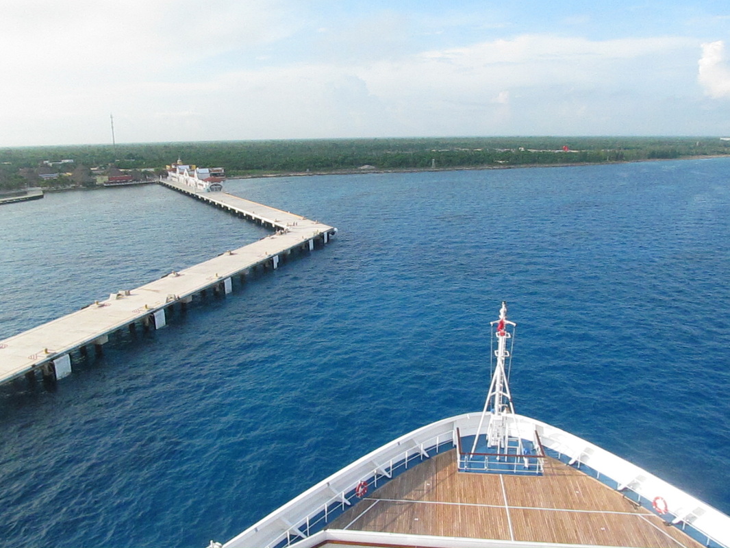 Front of Ship View Pulling Into Cozumel