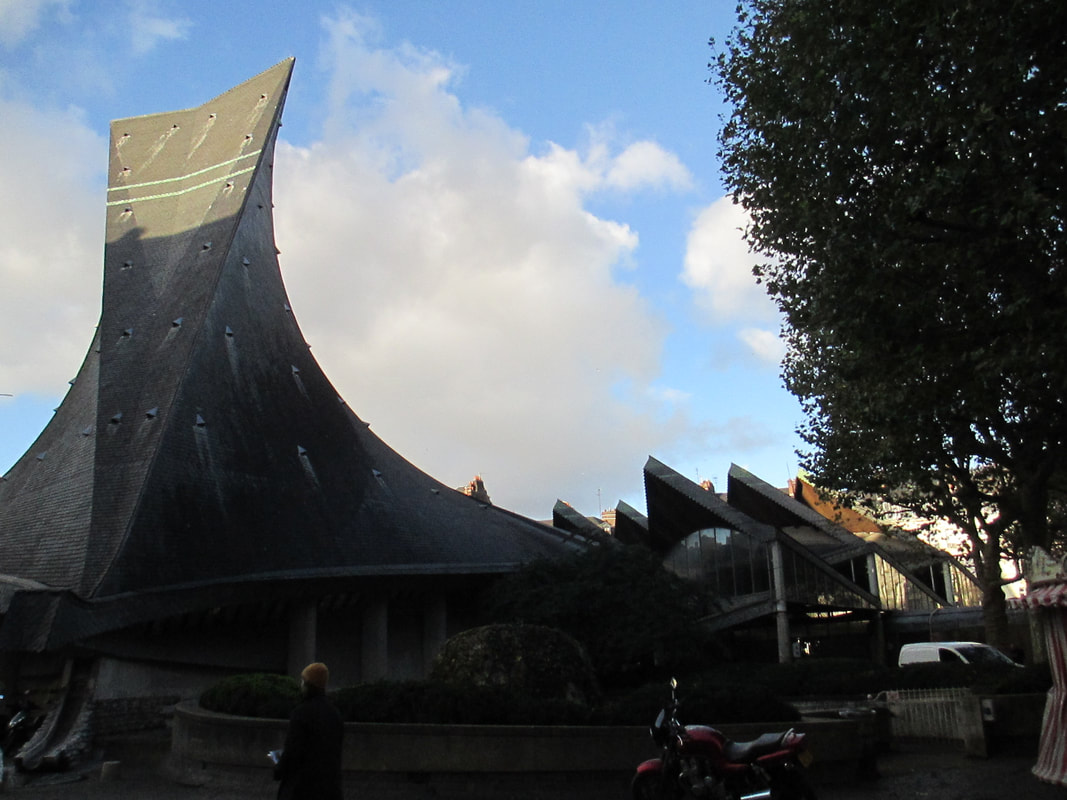 Church of Joan of Arc - very modern building in shape of upturned Viking ship and fish