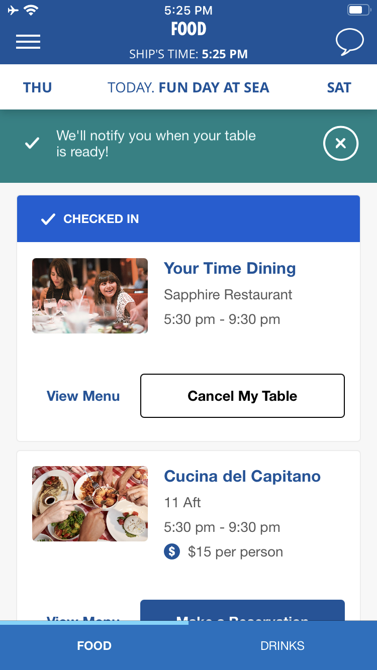 Carnival Cruise Hub App Your-Time Dining