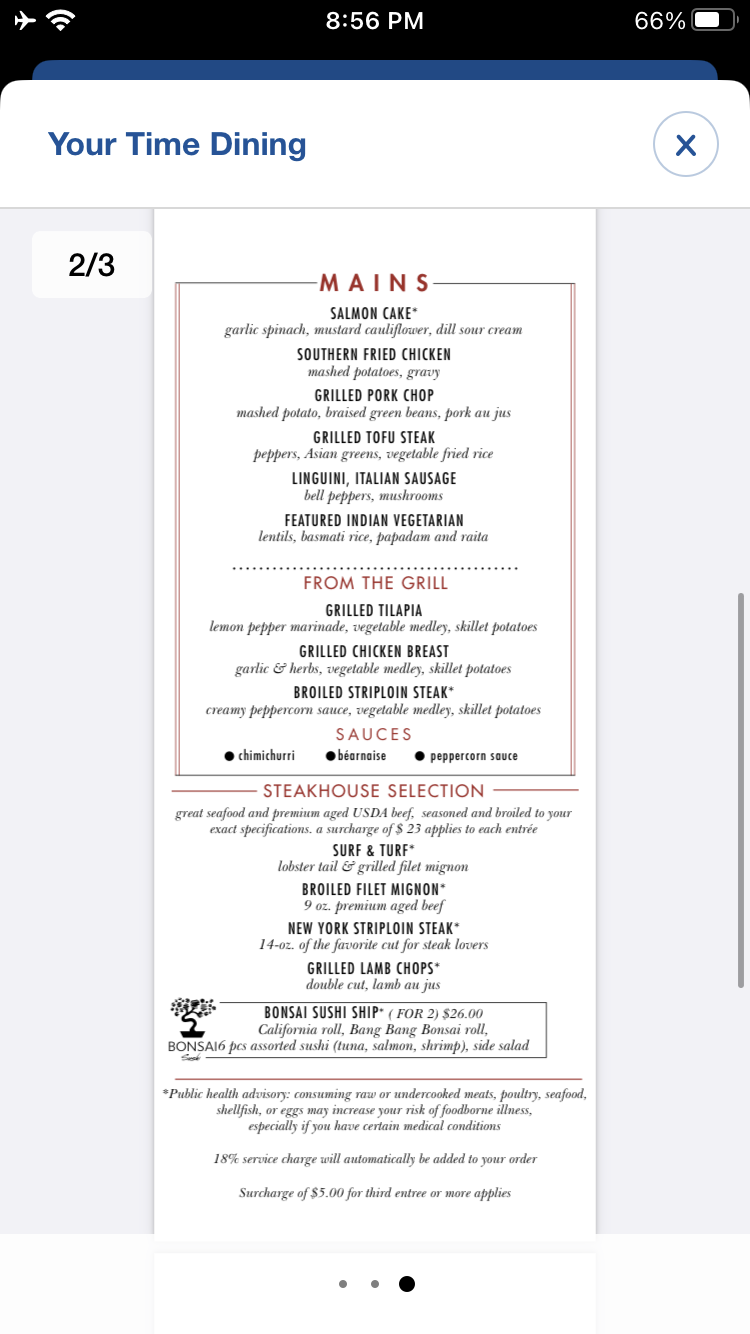 Carnival Breeze Main Courses & Steakhouse Selections