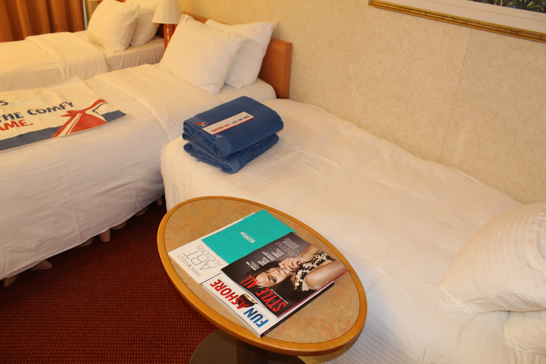 Carnival Valor Balcony Stateroom Couch Bed & Bedside Table