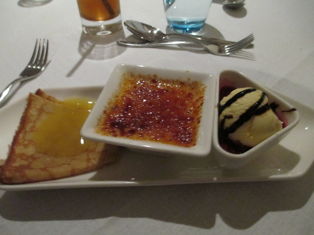 Crepes Suzette & Creme Brulee (with berry compote and ice cream)