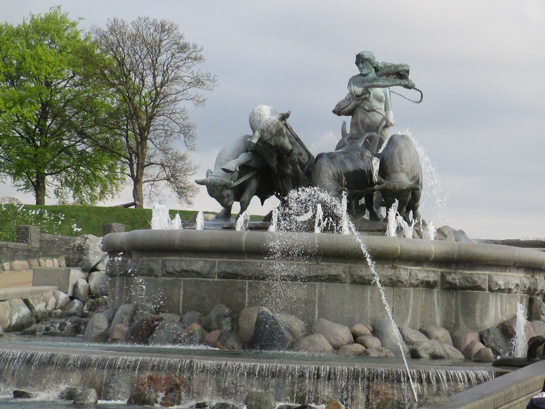 Gefion Fountain -  fountain on harbor front -  group of animal figures being driven by the Norse goddess, Gefjon, Largest monument in Copenhagen