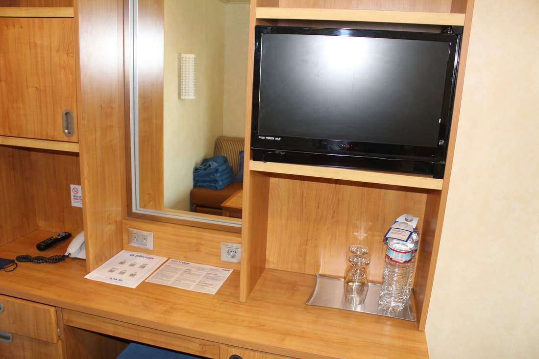 Carnival Breeze Balcony Stateroom TV and Counter Vanity