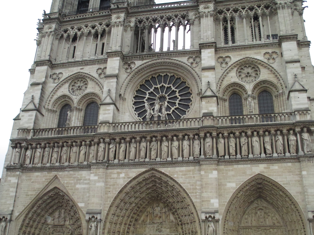 Up-close view of outside of Notre Dame Cathedral